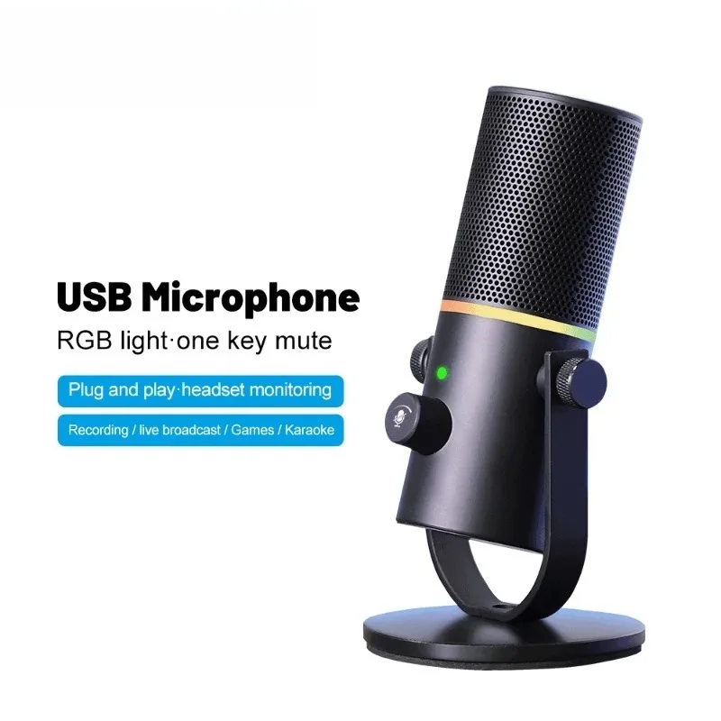 USB Professional Recording Microphone with RGB Gradient Light Effect,micro Gaming,microphone Pc, Microphone for Phone Podcast