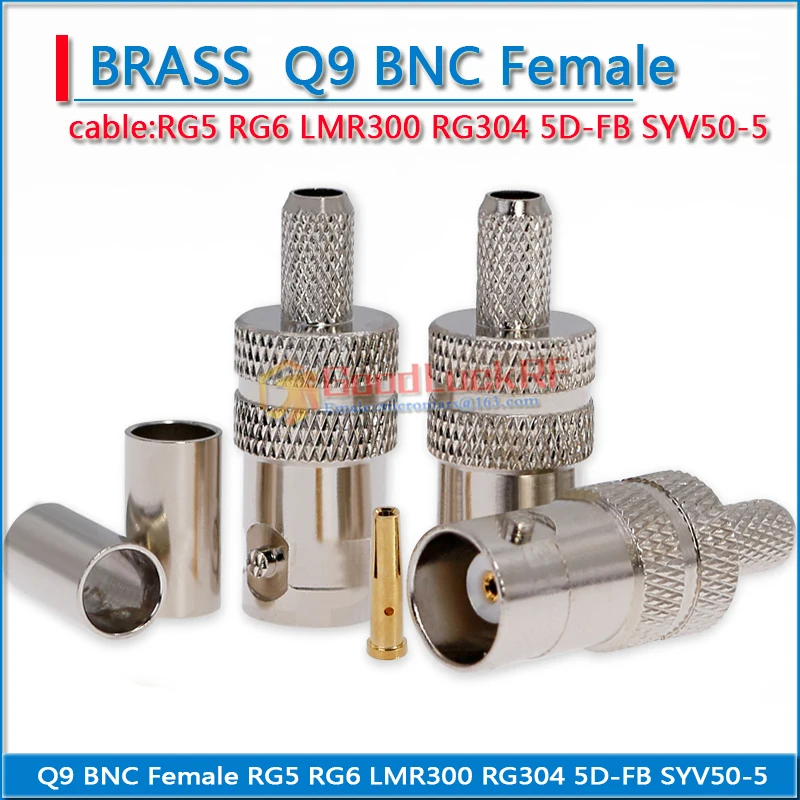 Q9 BNC Female Crimp for RG5 RG6 LMR300 RG304 5D-FB SYV50-5 RF Coax Connector Socket Coaxial Straight Nickel plated