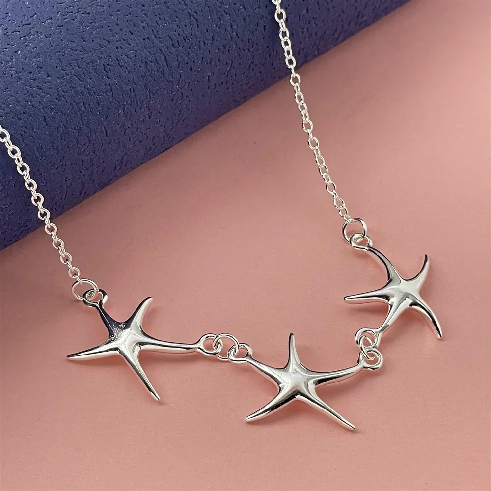 925 Sterling Silver Necklace Starfish Heart-Shaped Water Drop Rose Beaded Pendant Ladies Casual All-Match Pendant Necklace