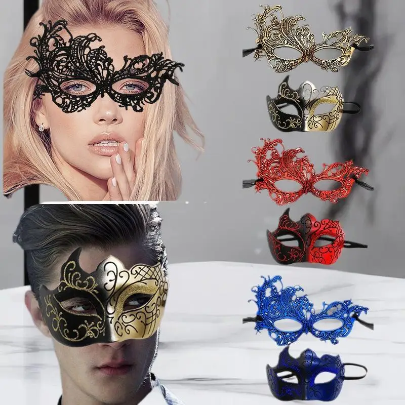 2pcs Elegant Black Lace Masquerade Mask Set For Couples Perfect For Venetian Party Mardi Gras And Halloween CelebrationsHot