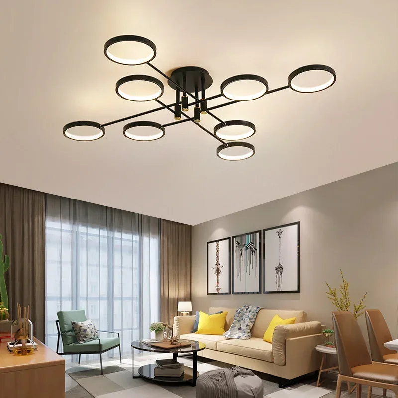 

Modern LED Chandelier Remote Control Dimming For Living Room Dining Room Bedroom Kitchen Home Black Ceiling Lamp Light Fixture