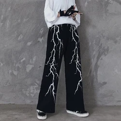 Harajuku Freizeit hose Punk Lightning Print lose Vintage Cargo Hose High Street gerade weites Bein Damen hosen y2k Kleidung