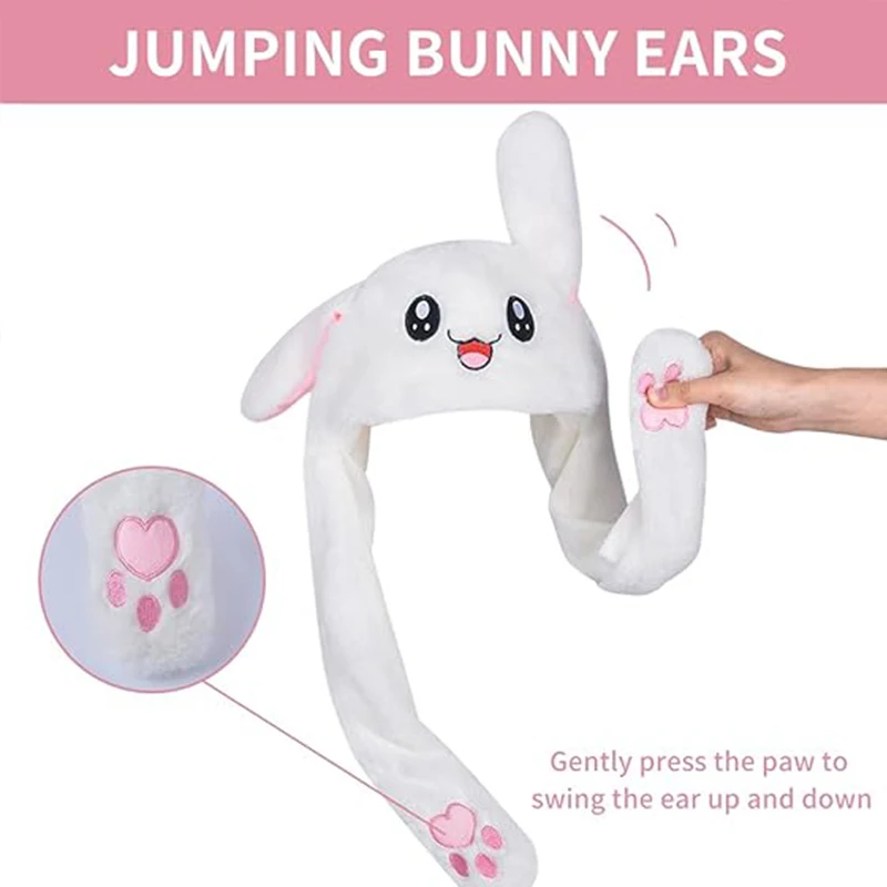 LED light up Soft plush Animal Hat Ear Moving Jumping Hats luminous Cute Bunny Hat Cap for Women Girls Cosplay Party