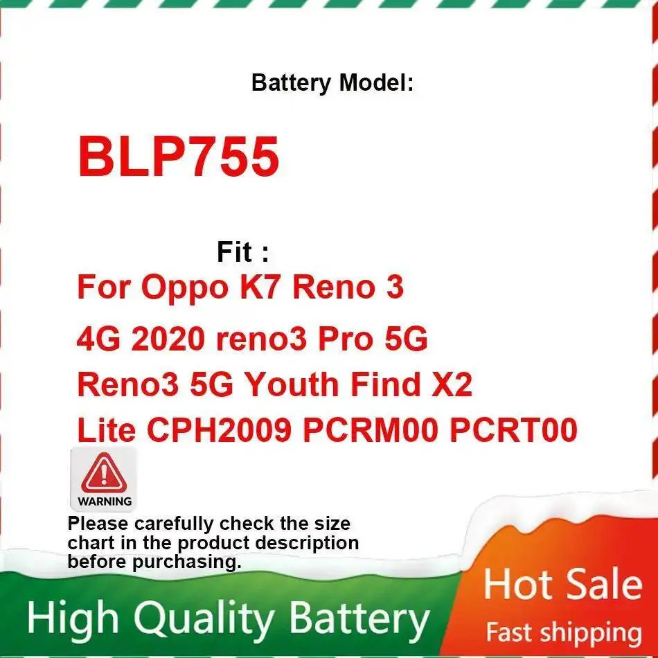 

Аккумулятор для мобильного телефона BLP755 4025 мАч для Oppo K7 Reno 3 4G 2020 Reno3 Pro 5G Youth Find X2 Lite CPH2009 PCRM00 PCRT00