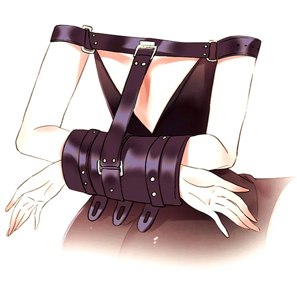 أصفاد جلدية BDSM وموثق ذراع - أصفاد معصم للذراعين خلف الظهر، قيود عبودية ممتازة، ألعاب جنسية غريبة للنساء