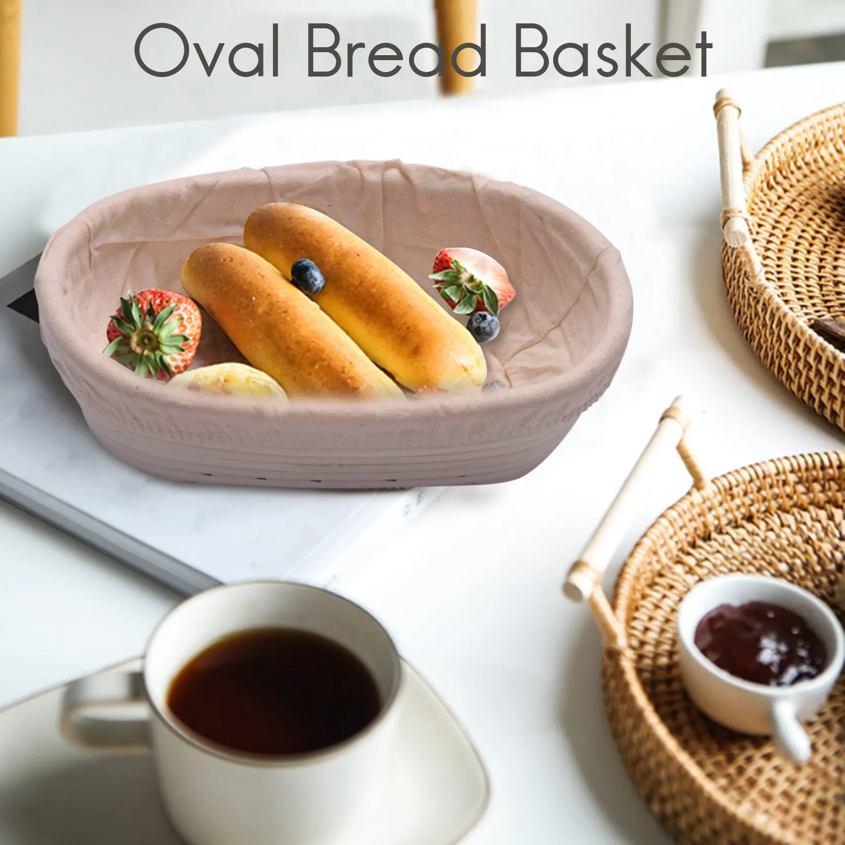 2Pcs 25Cm/10 Inch Bread Basket Rattan Proofing Basket Liner Round Oval Fruit Tray Dough Food Storage Container