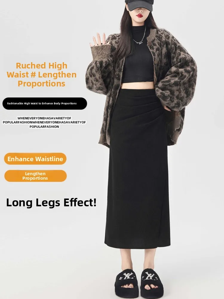 Retro veludo assimétrico cintura alta a linha divisão saia feminina outono inverno plissado envoltório corpo saia longa coreano sle