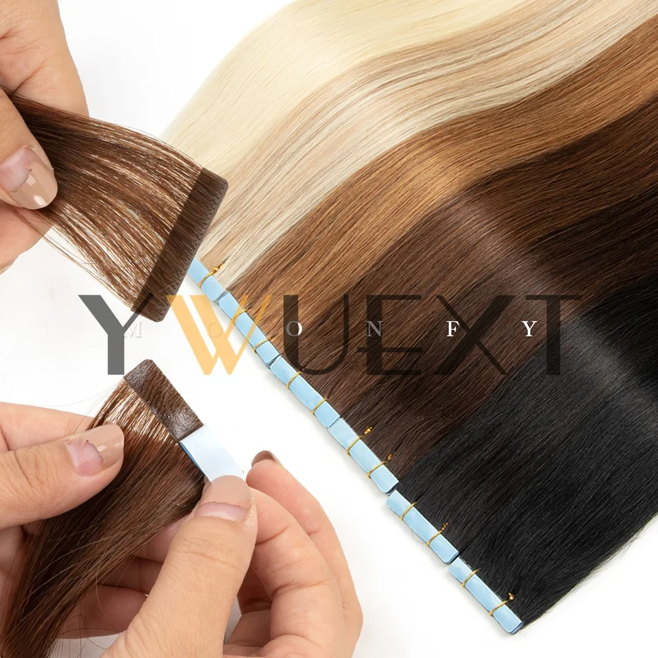 Extensiones de cabello con piel invisible PU, 20g, lacio natural, máquina Remy sin costuras, adhesivas, cabello humano, 10 piezas por paquete, 7 colores disponibles 3