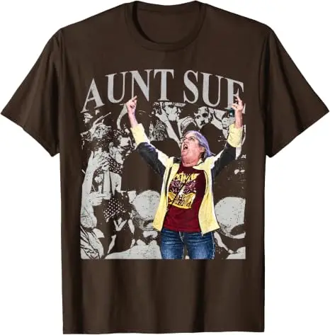 Aunt Sue Middle Finger MAGA Rally Graphic Funny T-Shirt Y2K Aunt Sue No Kings Bold Protest Rock Music Humor Soft Cotton T Shirts
