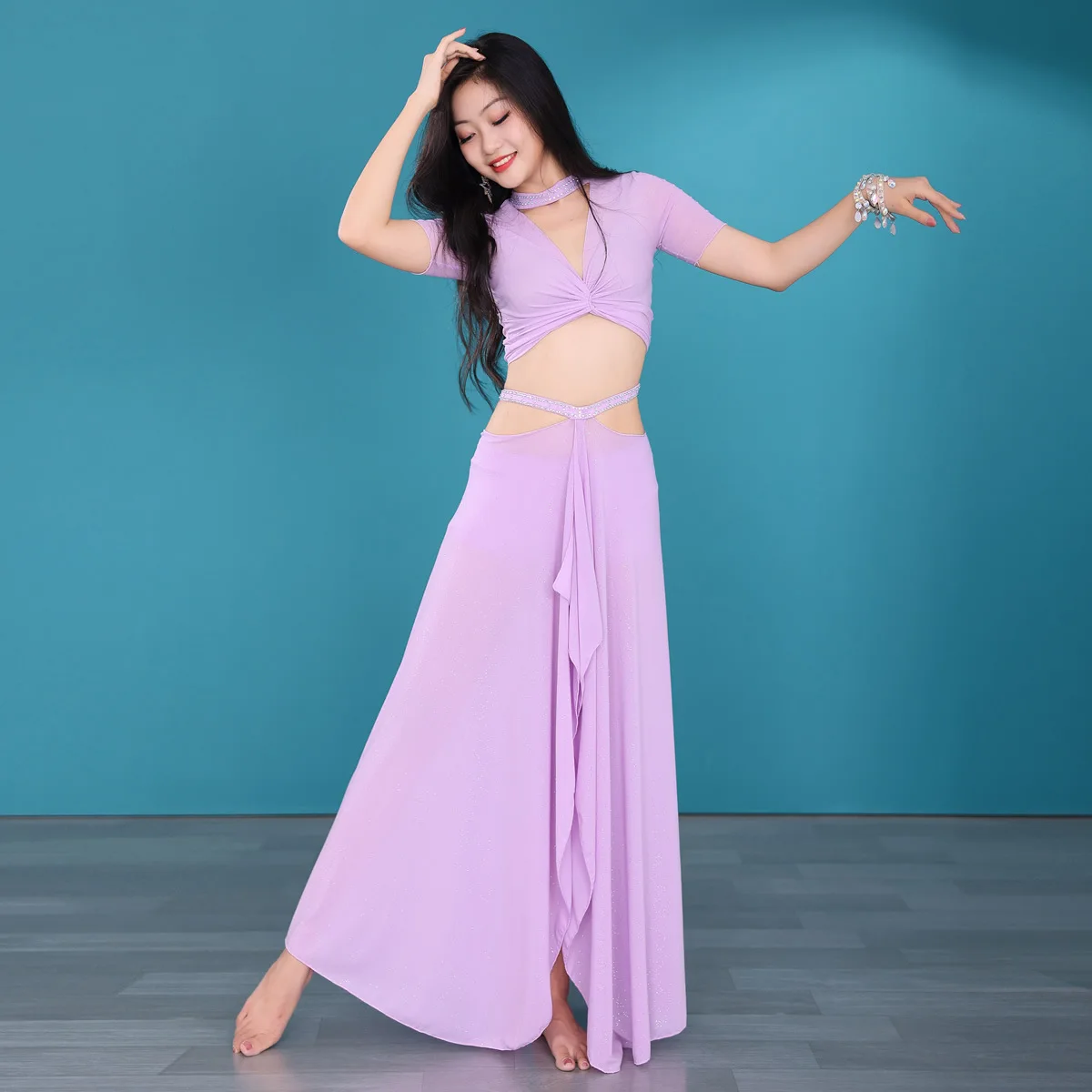 Traje de dança do ventre verão prática terno conjunto fio água dança oriental mesa desempenho terno grupo terno