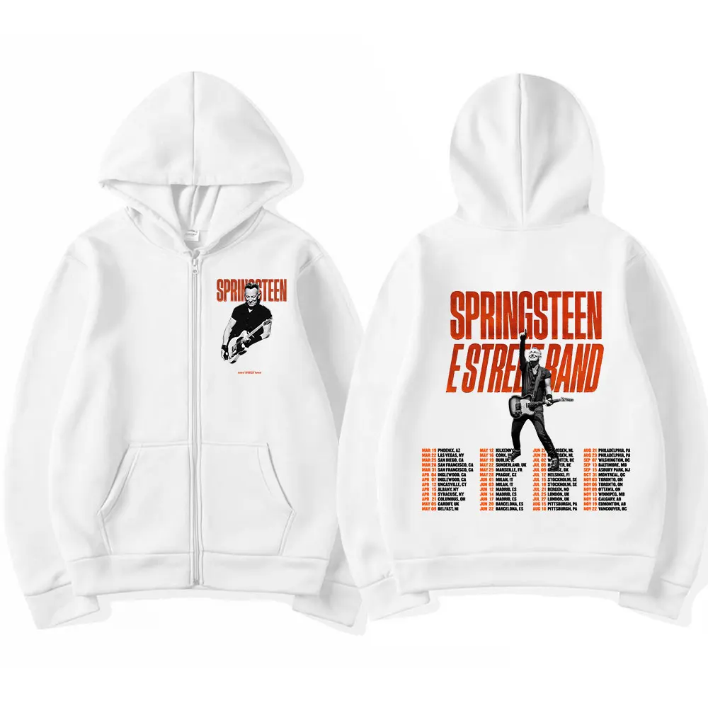 Bruce Springsteen and E Street 2024 Tour Zipper Hoodies Men Fashion Vintage Zip Up Sweatshirts Casual Loose Pullovers Jackets