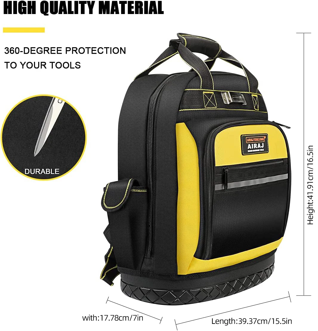Zaino per attrezzi AIRAJ Tasche multiple Base in gomma di grande capacità Zaino per attrezzi multifunzionale resistente all'usura e durevole