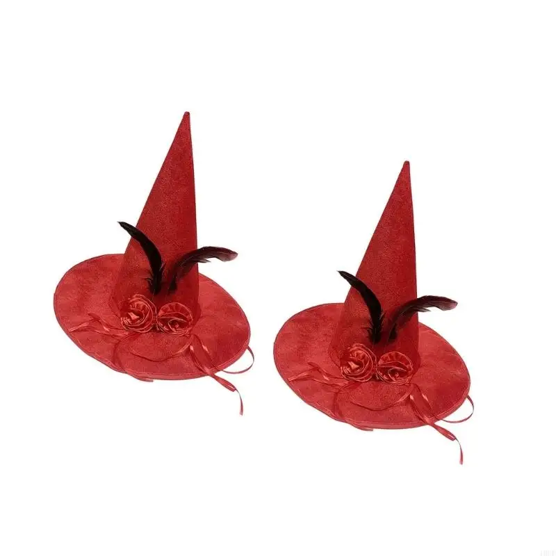 Witch Hat Reinforced Trim and Color Cloth Flowers Costume Hats Witch Costume
