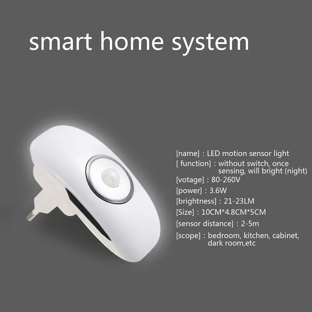 Melery Smart Night Light PIR Motion Sensor Control Cold White Body Induction Mini Lamp Plug-In for Bedroom Living Room Stair