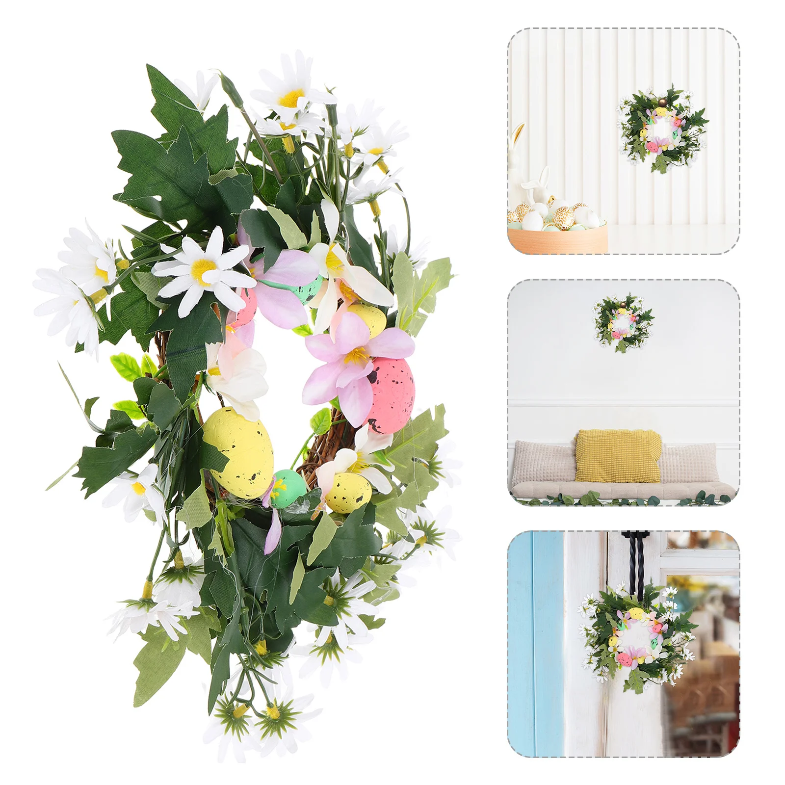 

Artificial Easter Egg Wreath Spring Daisy Flowers Door Hanging Assorted Colors Front Door Wreath Colorful Easter Decorations