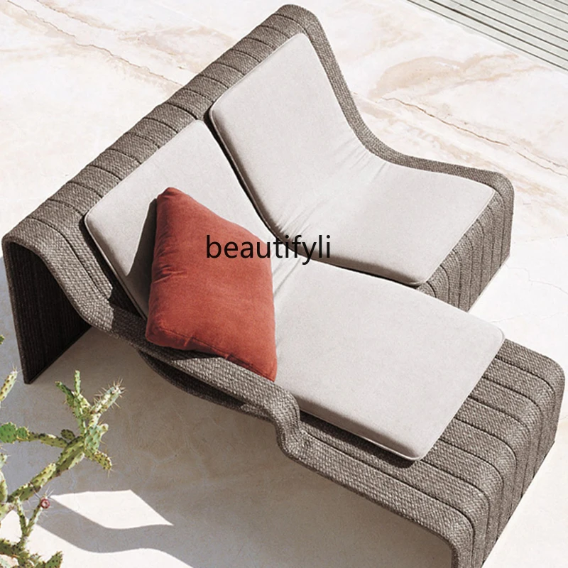 Ratten Bed Outdoor Rattan-like Leisure Lying Bed Sofa Bed Hotel Swimming Pool Beach