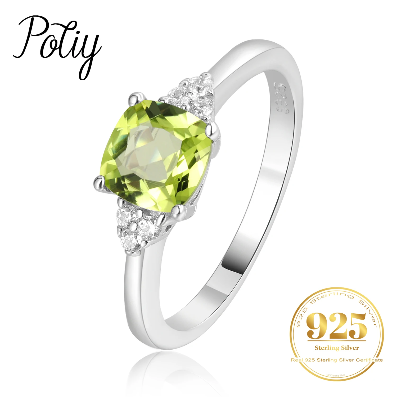 Potiy 1 1ct Genuine Natural Peridot 925 Sterling Silver Solitaire Ring for Woman Fashion Gemstone Fine