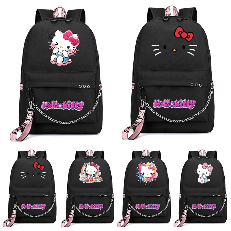 

MINISO Anime Hello Kitty Backpack Student Bookbag for Boy Girl Back To School Backpack Kawaii Backpack Bag Men Women Leisure Bag