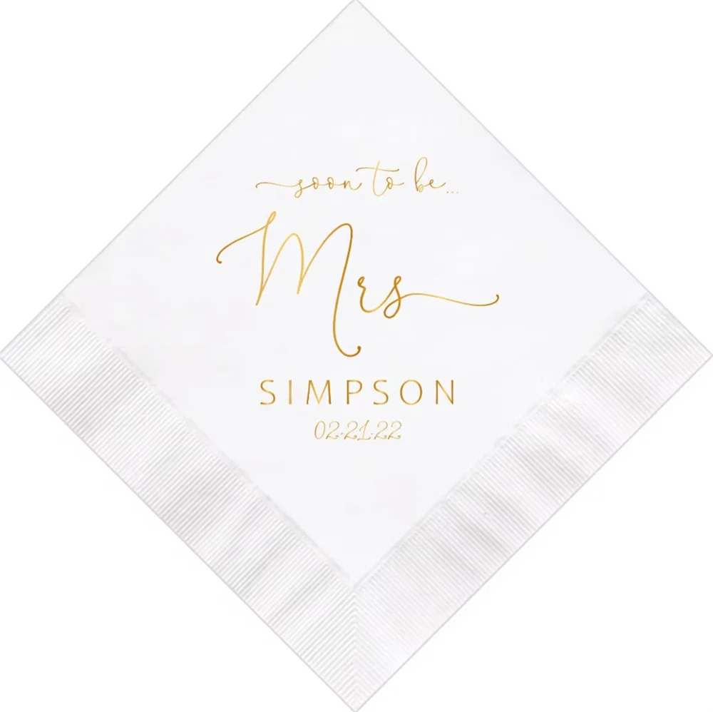 50pcs Personalized Napkins Bridal Shower Soon to be Mrs Custom Printed Monogram Napkins Personalized Wedding Napkins