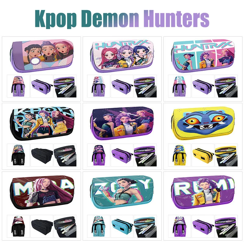 K-Pop Demon Hunters Anime Figuren Pu Stiftetui Student Cartoon Anime Stiftetui Schreibwaren Geldbörse Große Kapazität Aufbewahrungstasche Geschenk