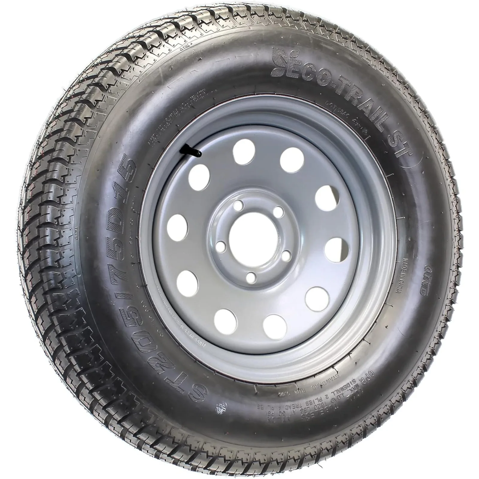 US Trailer Tire On Rim ST205/75D15 F78-15 205/75-15 Load Range C 5 Lug Wheel Silver Mod - 2 Year Warranty w/Free Roadside