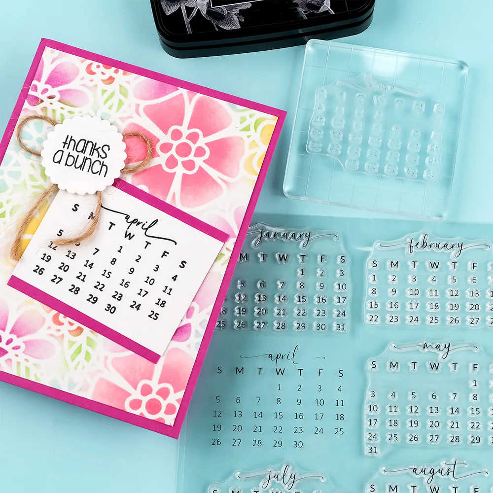 1 Set 2026 Kalender Klare Stempel Datum Monat Mini Banner Siegel für DIY Scrapbooking Dekoration Neujahr Grußkarte Basteln