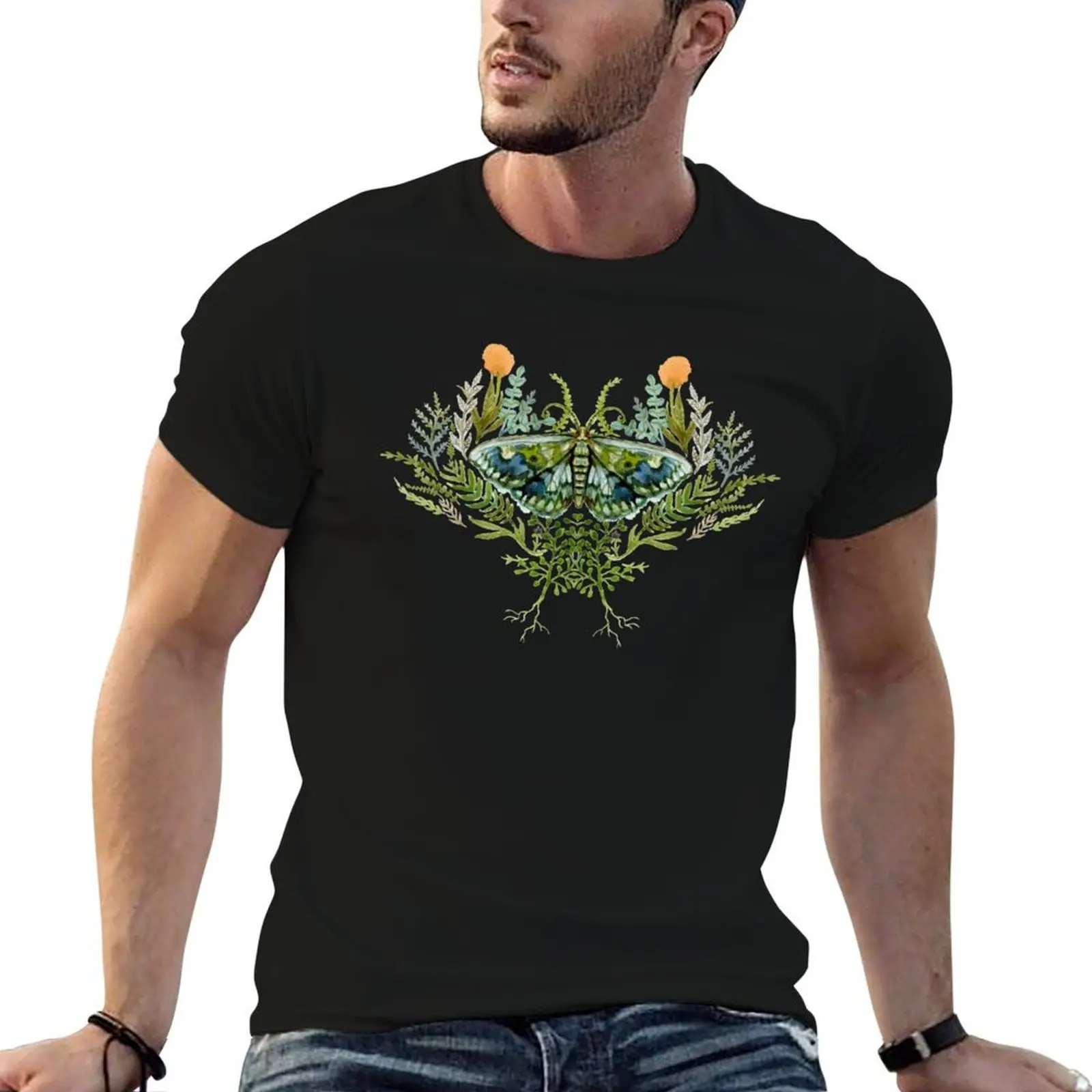

Moth with Plants T-Shirt t shirts for man cotton men t shirt cotton 100% T-Shirt