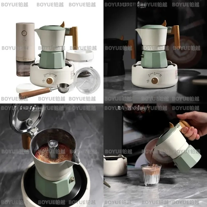 Double Valve Moka Pot Stovetop Espresso Maker Aluminum Coffee Percolator Household Brewing Kit Seven Piece Set for Rich Aroma