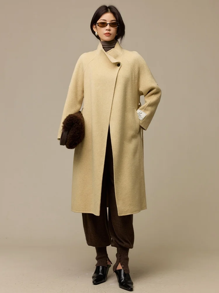 Birdtree 74% Wool Warmth Coat, Women Lapel Neck Full Sleeve Jacket, Sash Warmth Overcoat, Double-faced Woolen, 2026 New T6O726JF