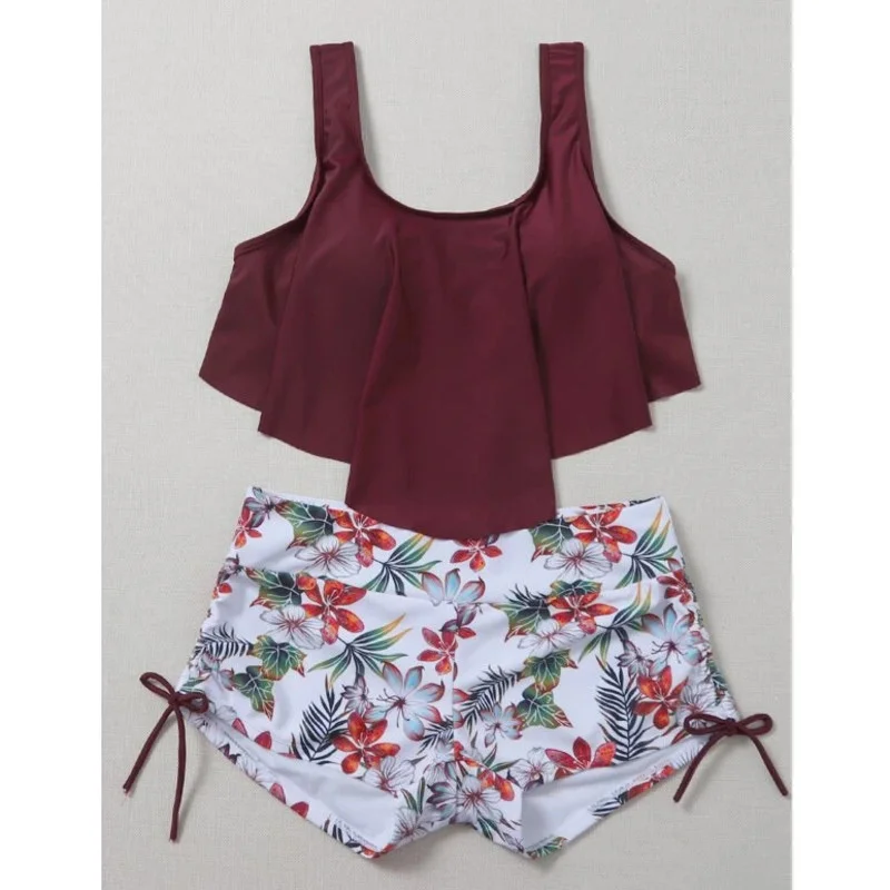 Summer Print Swimsuit Tankini Sets Female Swimwear Sports Beach Wear Two-Piece Girls Bathing Suits Pool Women Swimming Suit 2024