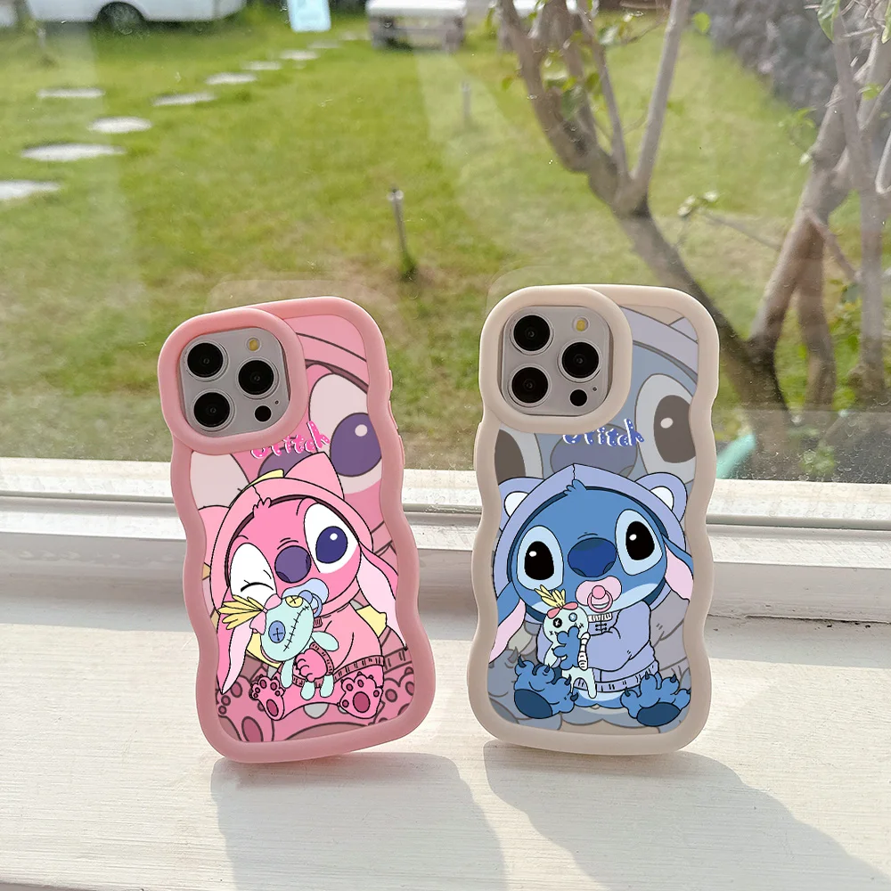 Cute baby Stitch Angel Phone Case for IPhone 15 14 13 12 11 Pro Max XR XS X 7 8 Plus SE20 Candy Color Soft TPU Back Cover