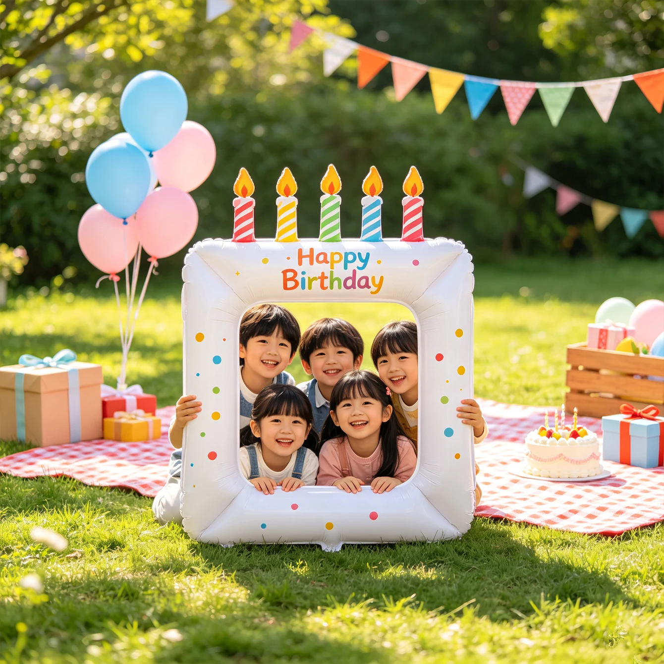 Ins Wind Internet-Promi-Fotorahmen, bedruckter Ballon, Happy Birthday Gruppenfoto-Requisiten, Feiertagsparty Aluminiumfolien-Dekoration – Detail 1