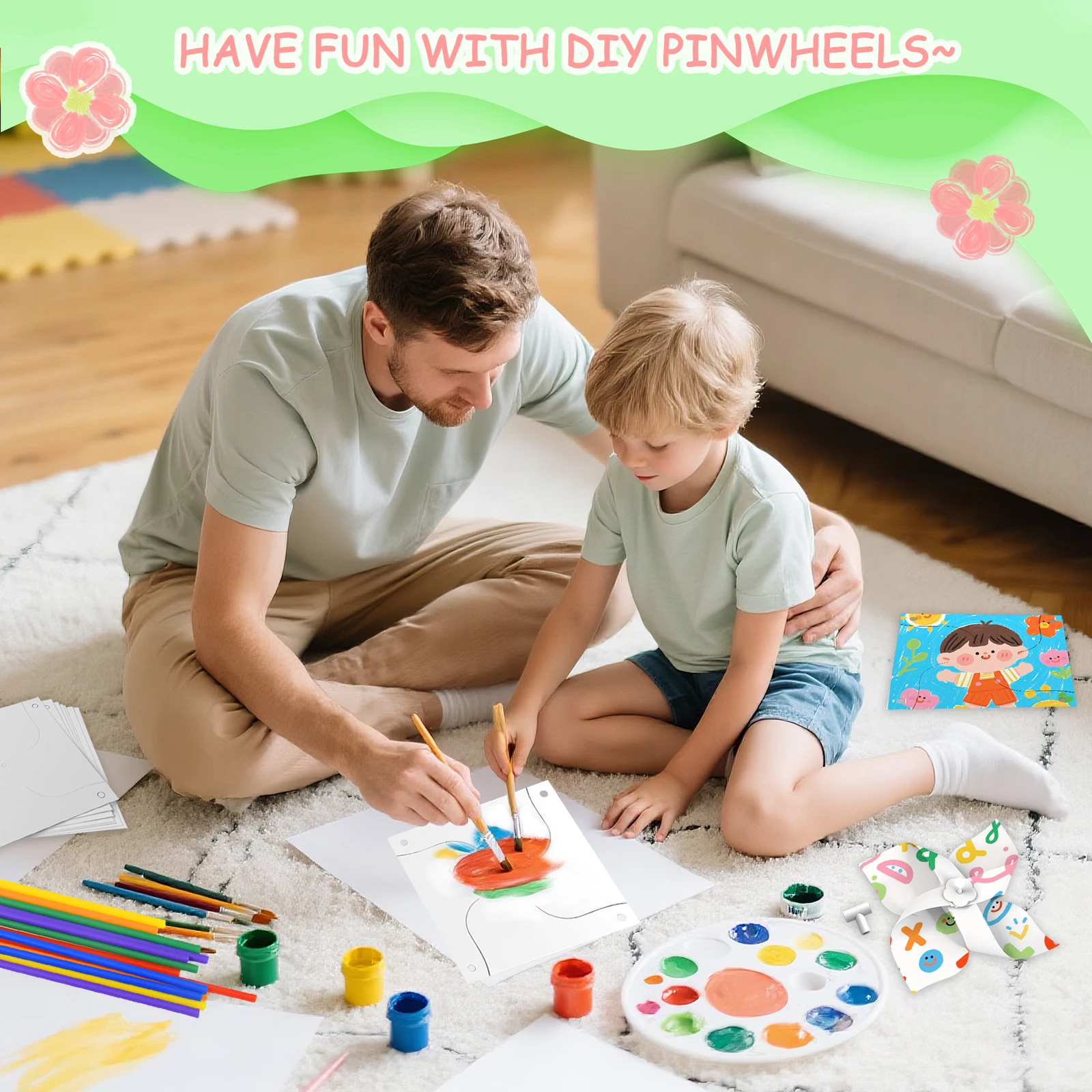 Picture 4: 6-12Pcs DIY Paper Pinwheels for Kids White Blank Paper Pinwheel Craft Kit for Summer Activities School Daycare Home Fun Graffiti