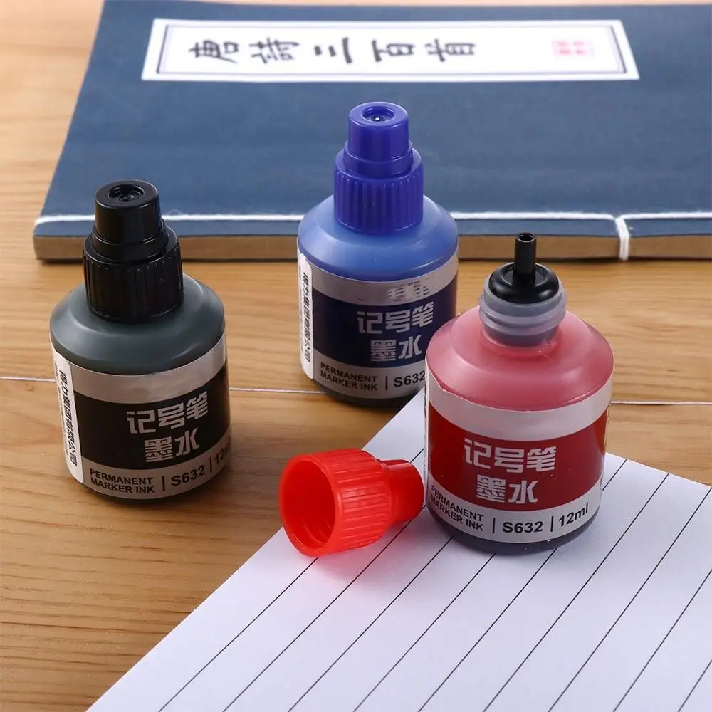 Papelaria instantaneamente seco 12ml preto vermelho azul tinta de óleo marcadores canetas tinta caneta tinta graffiti caneta marcador de tinta recarga de tinta