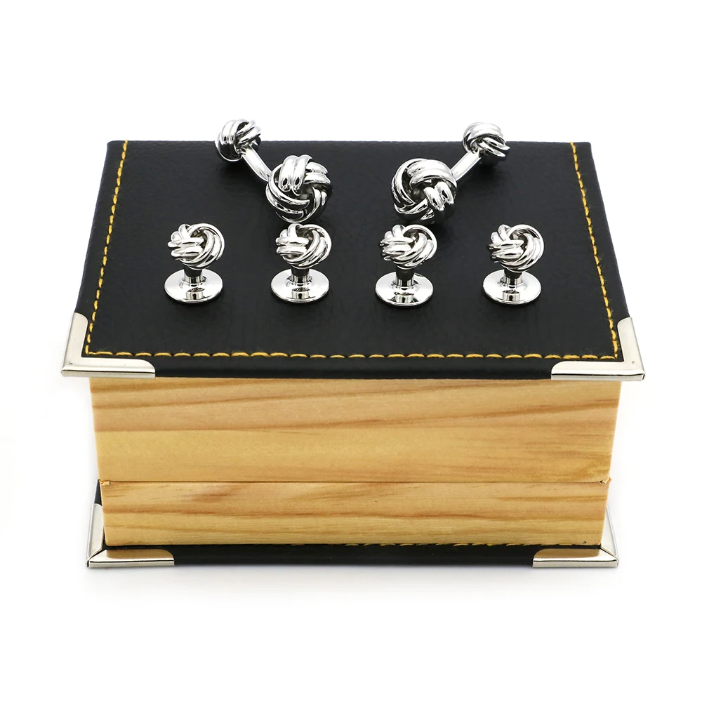 Knot Design Tuxedo Studs And Cufflinks Stud Sets For Men Quality Copper Material Silver Color Cuff Links Wholesale&retail