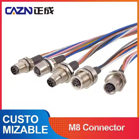 CAZN M8 Flange Socket With Wire 20CM 30CM 3 4 5 6 8 PIN Electronic Wire Connecting Plate Front Plate Rear Connector