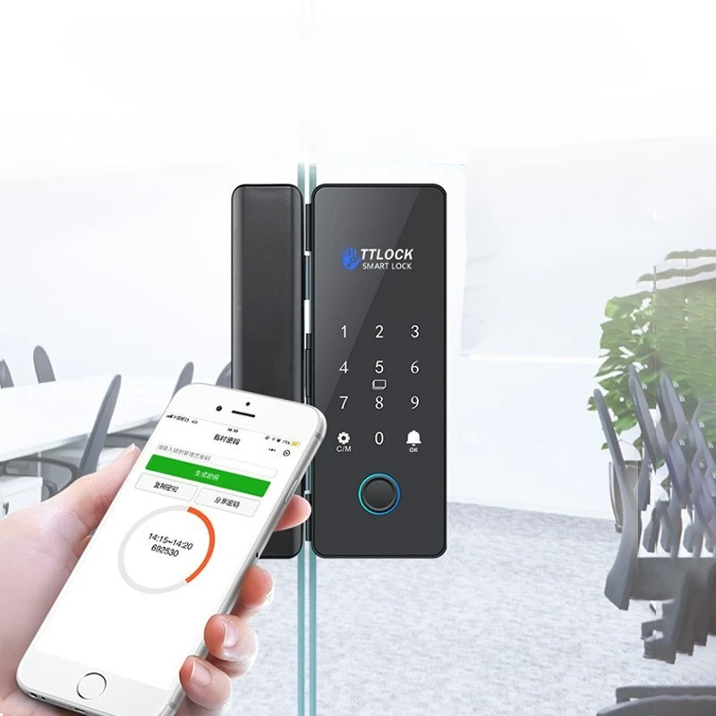 TTlock Office Building Combination Lock Framed Double Open Non-opening Glass Door Intelligent Electronic Induction Lock