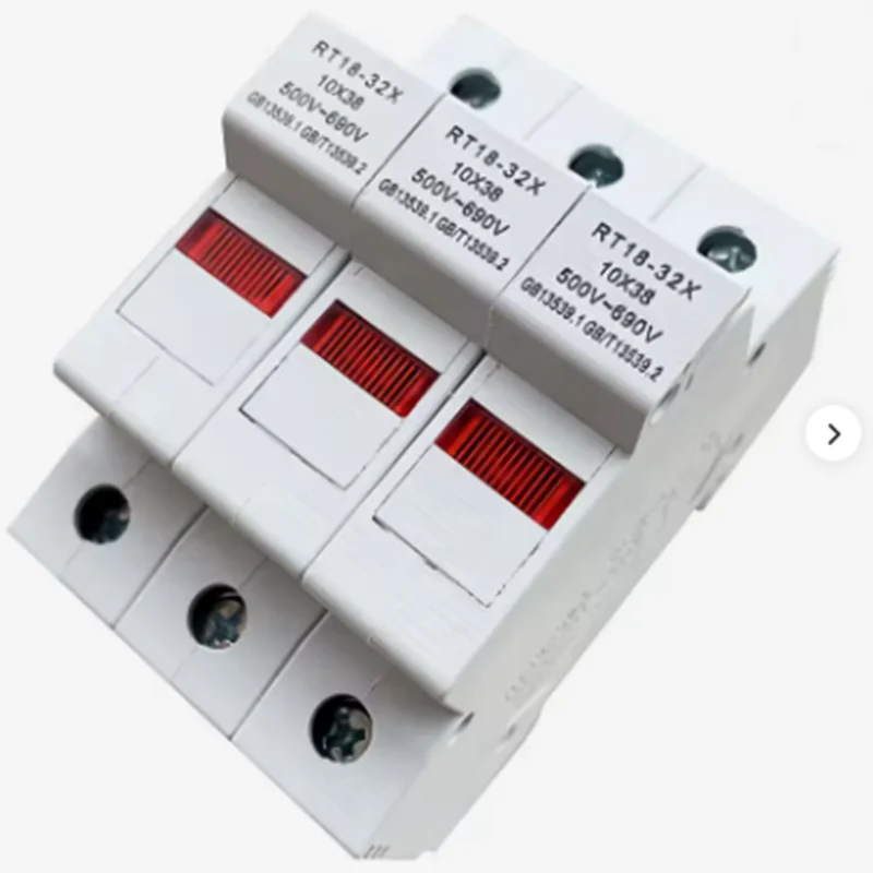 RT18-32X 3P 10x38mm DIN Rail Fuse Holder Base With Indicator