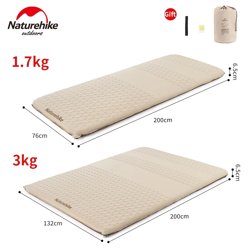 Naturehike C6.5 Automatic Inflatable Cushion 6.5cm Self-inflating Mat Single Double Bed Sponge Sleeping Pad Ultralight 1.7kg/3kg