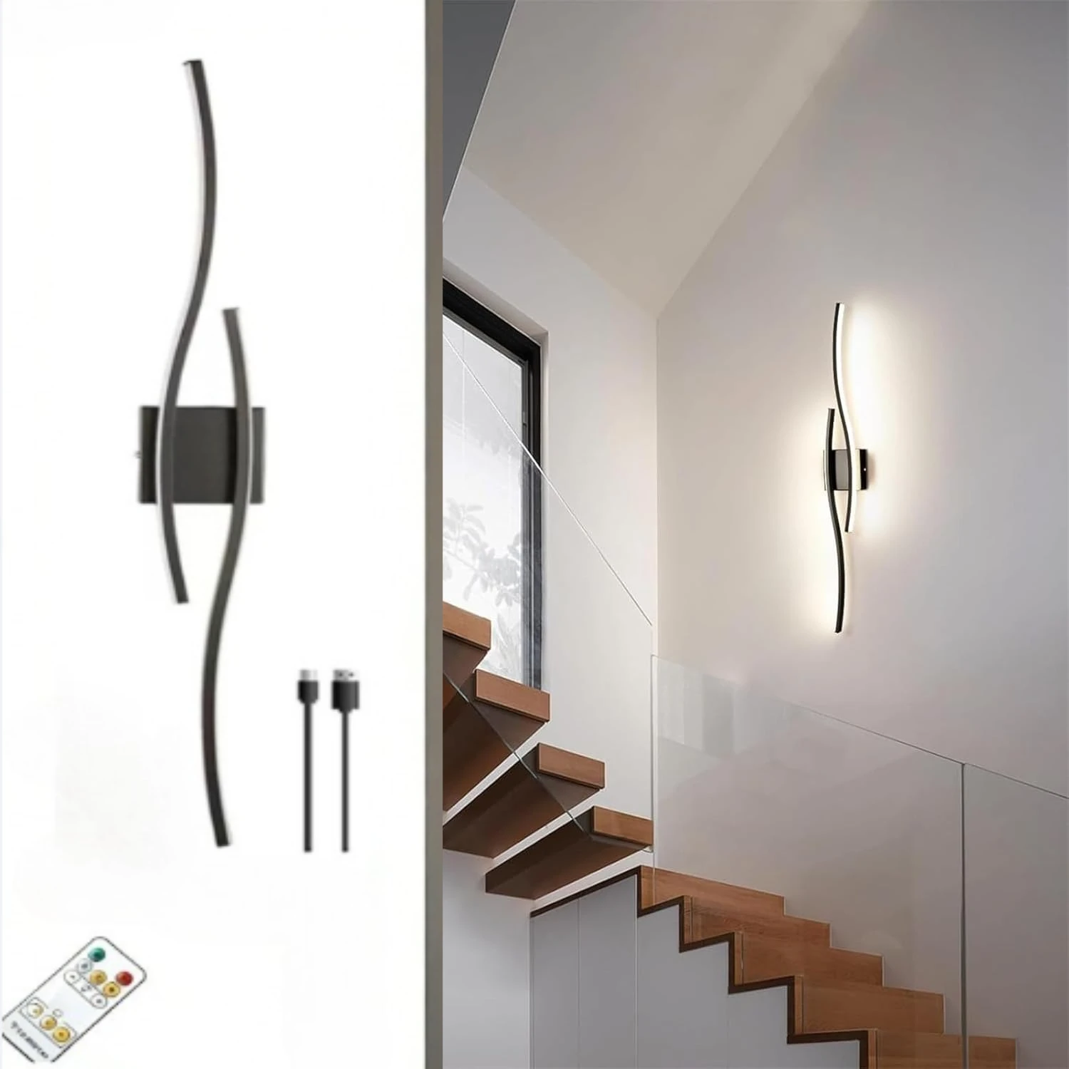 LED Wall Light, Rechargeable Wall Lamp, Touch Remote Control, Long Strip Design, Embedded Installation, Living Room, , Bathroom