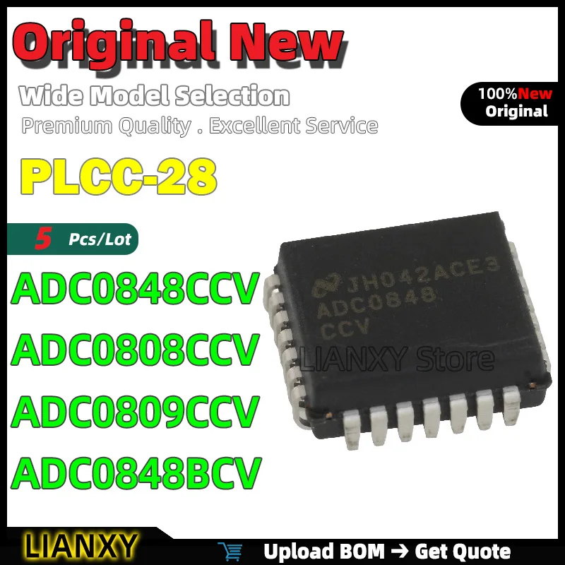 5pcs PLCC-28 ADC0848CCV ADC0808CCV ADC0809CCV ADC0848BCV Analog-to-Digital Converter New Original