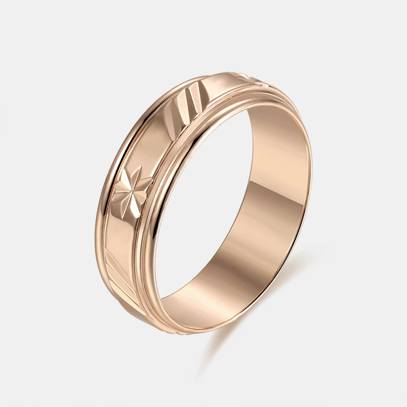 1pcs 6MM Women Men Wedding Couple Rings 585 Rose Gold Color Simple Rotatable Pattern Round Jewelry