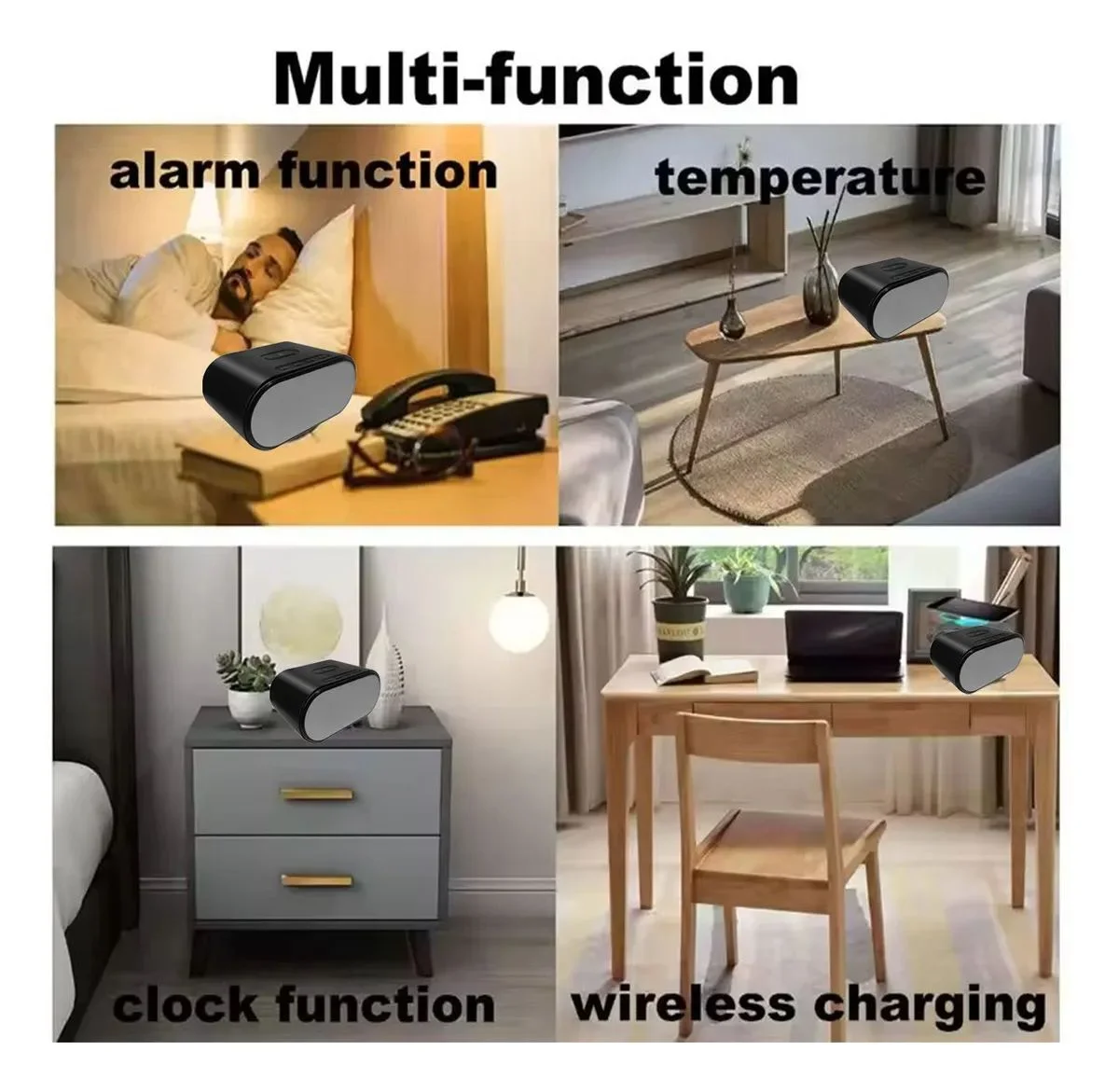 4K HD WiFi6 Camera Wireless Charger Mini Smart Alarm Clock Cameras Remote Viewing Display Temperature Camcorders Baby Nanny Cam