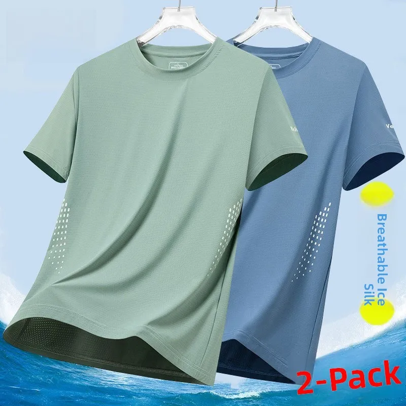 

Мужская футболка из ледяного шелка Ice Silk: быстросохнущая, спортивная, свободного кроя, повседневная, с круглым вырезом, из смесового полиэстера и спандекса