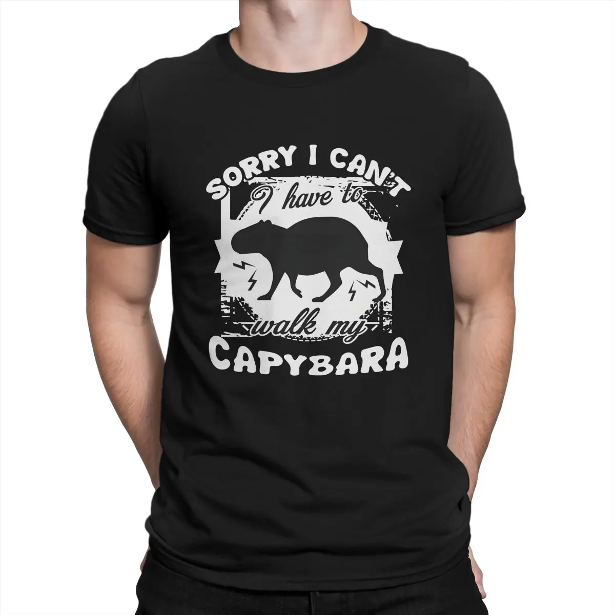 Capybara Have To Walk My Men's T Shirts capybara Funny Tees Short Sleeve Round Neck T-Shirts Pure Cotton Gift Idea Tops