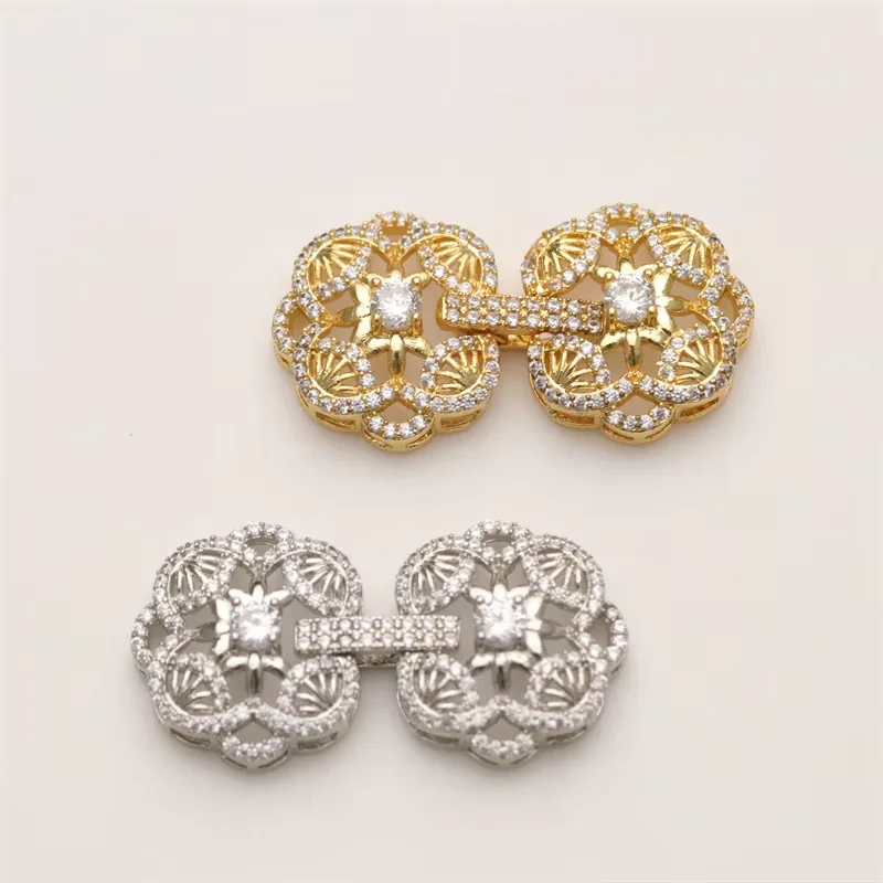 2 pcs 4 Rows Clear Crystal Copper CZ Gold Plated Clasp For Pearl Necklace Bracelet Making DIY Craft Accessories