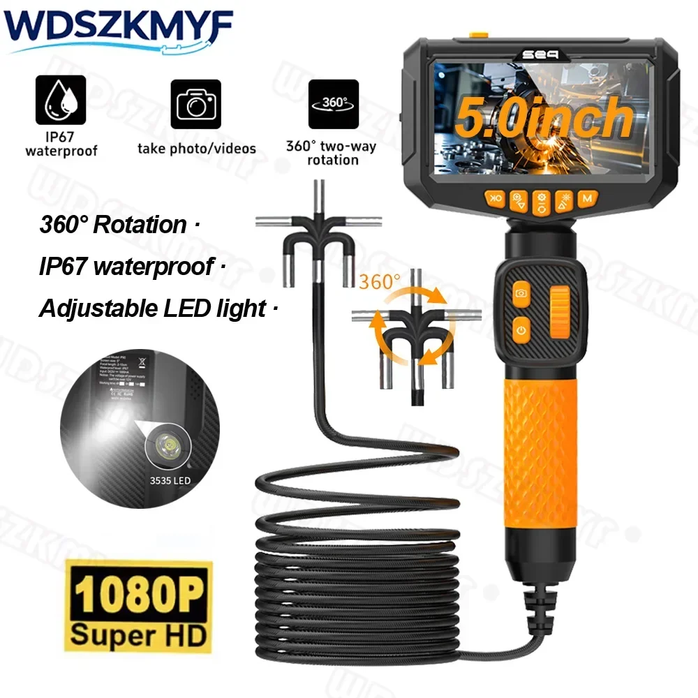 6mm 5inch 360° 1080p Industrial Piping Automotive Controlled Rotary Endoscope Camera Rotation For Cars Mobile Inspection Tools