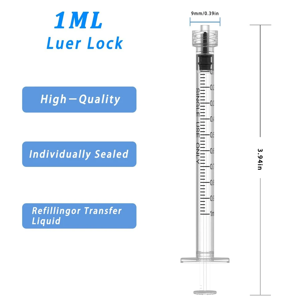 100pcs 1ml/1cc Luer Lock Syringe, Sterile Individually Sealed for Lab, Glue, Perfume & Oil, Disposable