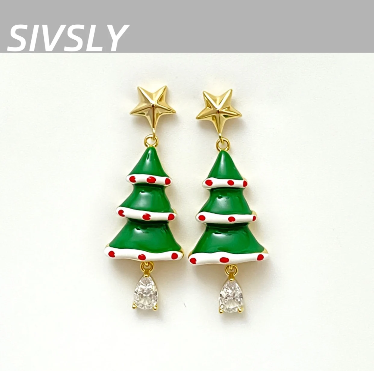 

Green Christmas tree zirconium hot sale earrings, unique, exquisite, Christmas atmosphere, luxurious, versatile ear accessories
