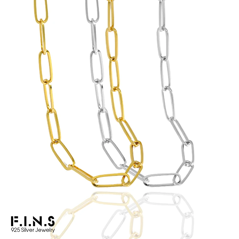 

F.I.N.S Classic Texture Chain Link S925 Sterling Silver Choker Necklace Clavicle Chain Stackable Fine Jewelry for Decoration